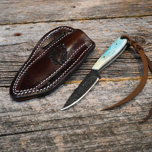 Justin Wiley Handmade Damascus Knife with Leather Sheath WK034 Knives Justin Wiley   