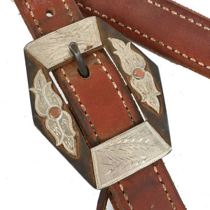 Slit Ear Headstall with Handmade Silver and Brown Leaves Buckle AAHS0026 Tack - Headstalls MISC   