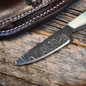 Justin Wiley Handmade Damascus Knife with Leather Sheath WK034 Knives Justin Wiley   