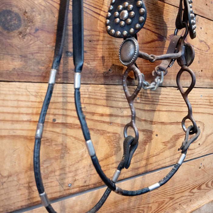 Vintage Brass Dots & Buttons Headstall w/a silver inlay bit Tack - Rigs MISC