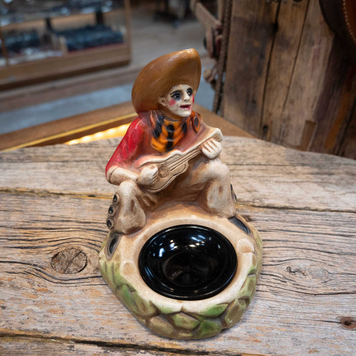 Singing Guitar Player Chalkware Ashtray w/Original Glass Collectibles Vintage