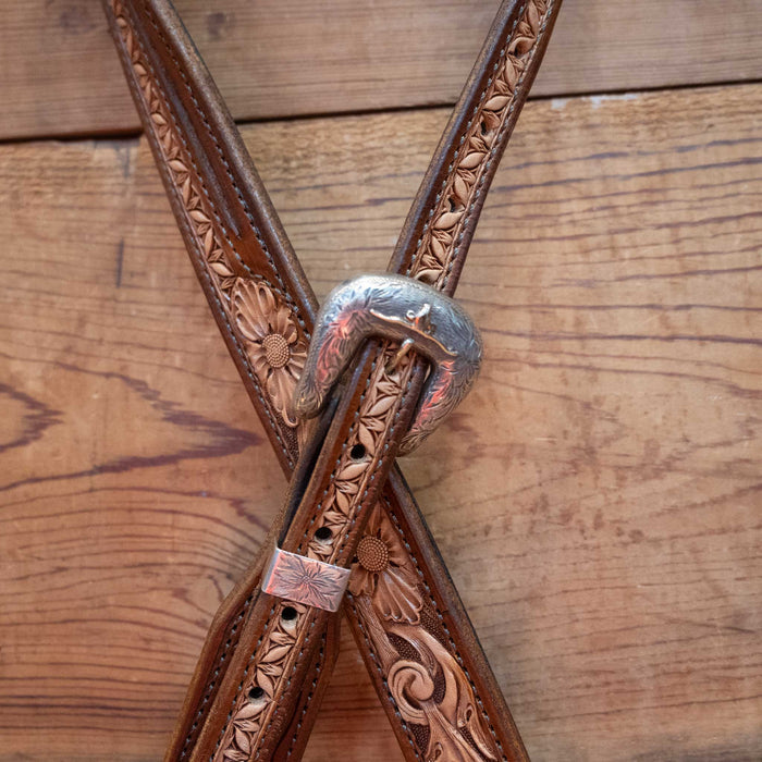 Randall Top Shelf Leather Split Ear w/Sunset Trails Sterling Silver & 10K Gold Buckle