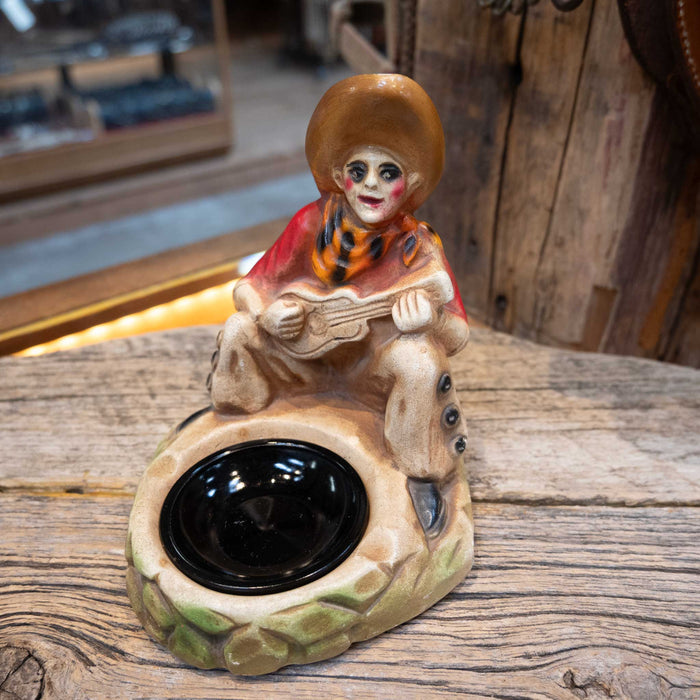 Singing Guitar Player Chalkware Ashtray w/Original Glass Collectibles Vintage