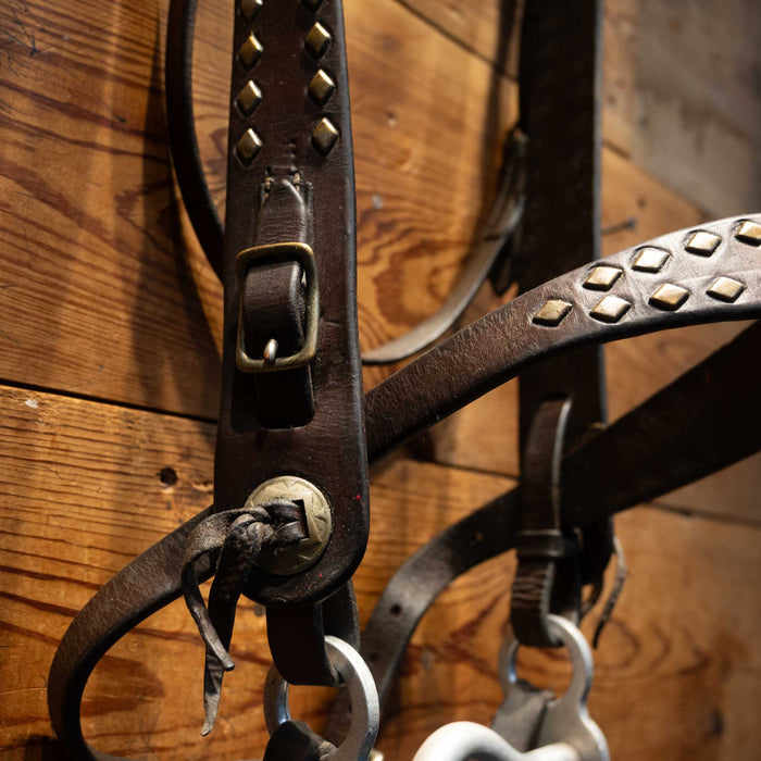 Vintage Bridle Accented w/ Copper Diamond Dots & Red concho buttons Tack - Rigs MISC