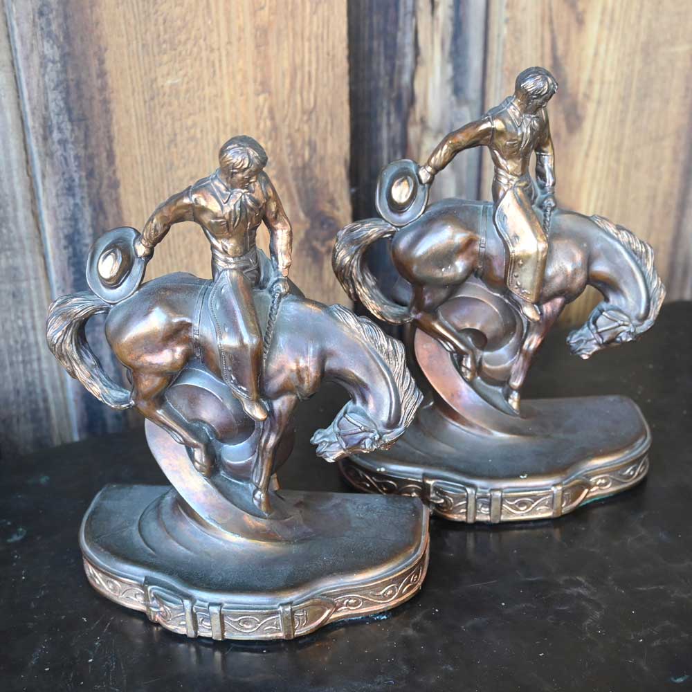 Vintage Bronze Bucking Horse Bookends   _CA554 Collectibles Teskeys   