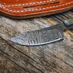 Justin Wiley Handmade Damascus Knife with Leather Sheath WK038 Knives Justin Wiley   