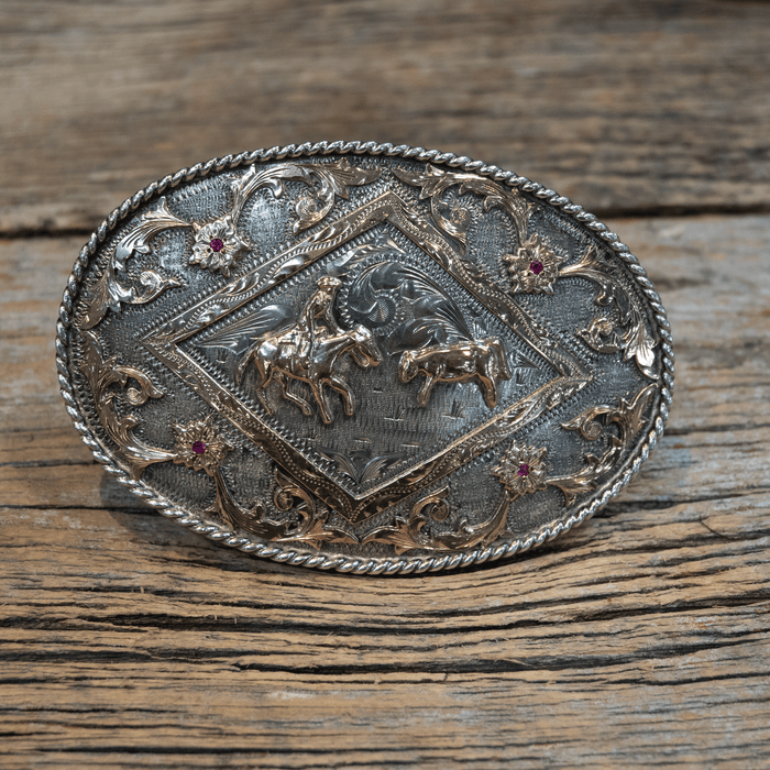 1980's Vogt Silversmiths Sterling Silver Cutting Horse Belt Buckle