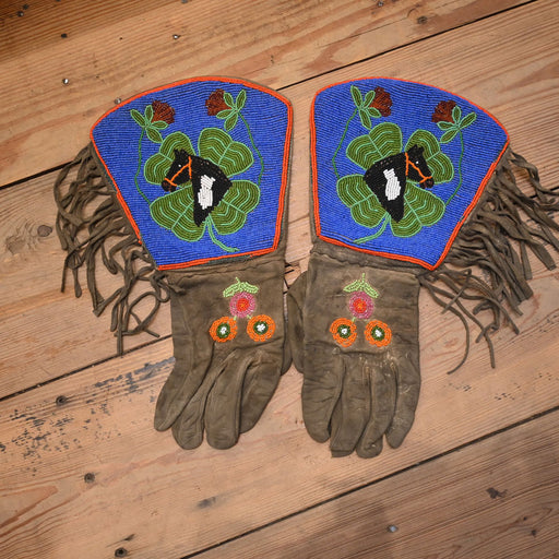 1930's Vintage Gautlets with Beaded Horse and Four Leaf Clover Collectibles MISC
