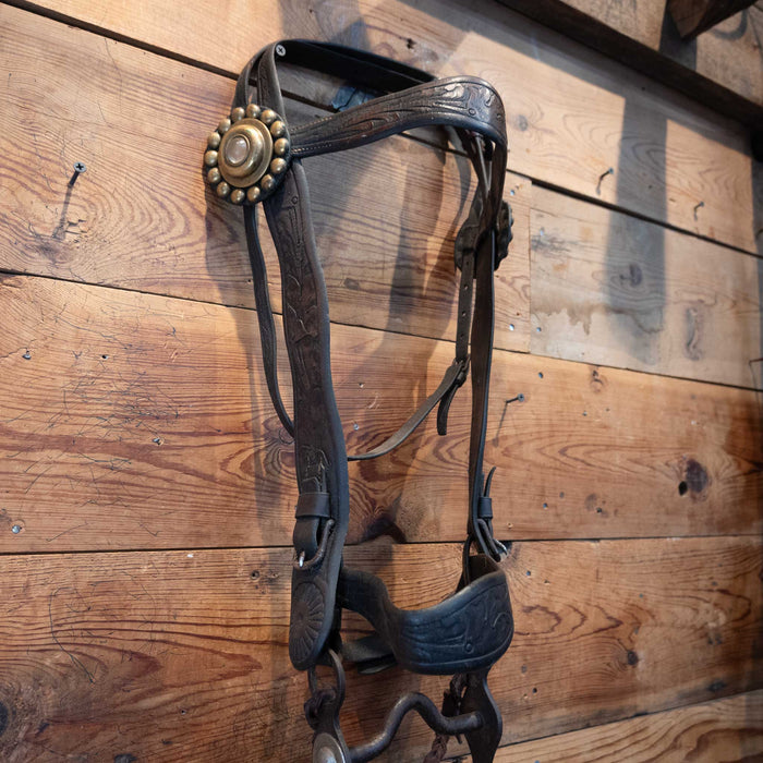 Vintage Horse Bridle Rig with Silver Engraved Arrow on Shank Tack - Rigs MISC
