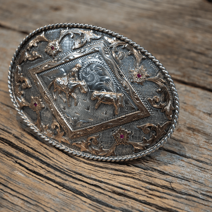 1980's Vogt Silversmiths Sterling Silver Cutting Horse Belt Buckle