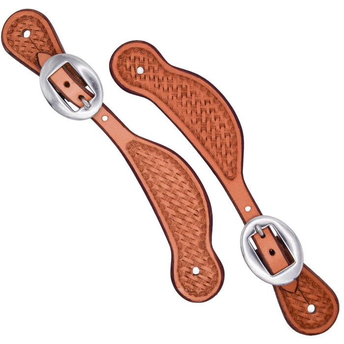 Teskey's Youth Basket Stamped Contoured Spur Straps Tack - Spur Straps Teskey's