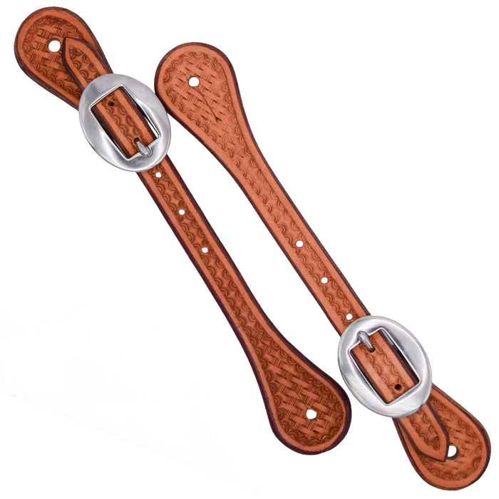 Teskey's Youth Basket Stamped Straight Spur Straps Tack - Spur Straps Teskey's