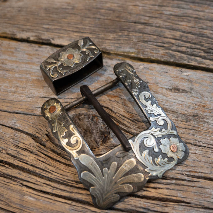 Scribner Sworl & Flower Design Belt Buckle