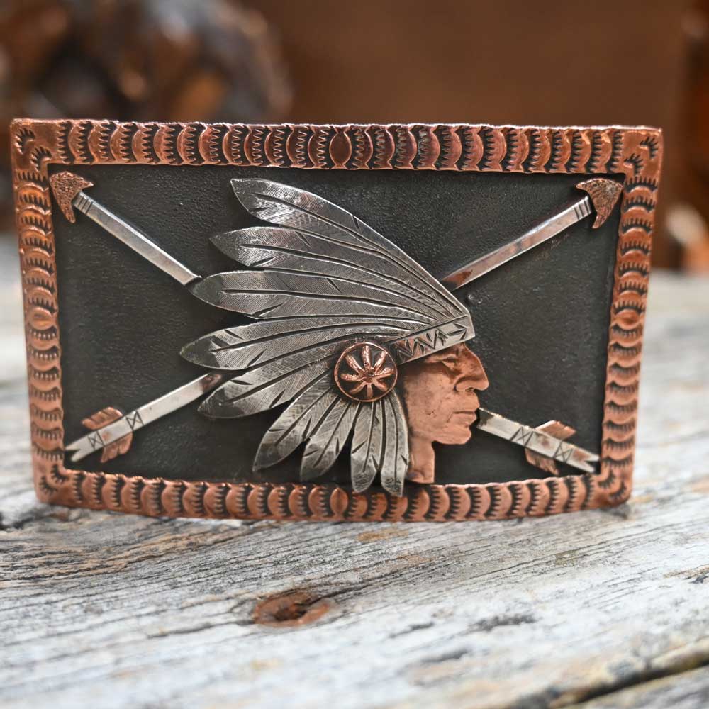 Cheroke Made - Leather Chief - INDIAN Head Dress Buckle   _CA932 ACCESSORIES - Additional Accessories - Buckles Leather Chief   