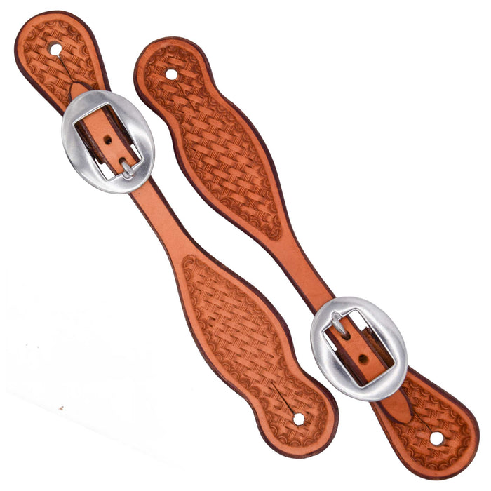 Teskey's Youth Basket Stamped Teardrop Spur Straps Tack - Spur Straps Teskey's