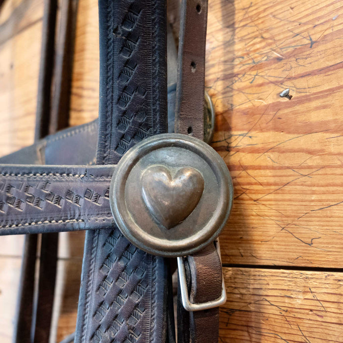 Vintage Stamped "Kelly" Copper Mounted Bit w/ Romels & Brass Heart Conchos Tack - Rigs MISC