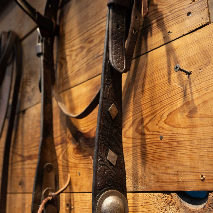 Early Beurman Ported Bit with Visalia Sterling Silver Diamond Concho Bridle Rig Tack - Rigs Visalia Stock & Saddle Co.