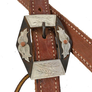 Slit Ear Headstall with Handmade Silver and Grey Buckle AAHS0032 Tack - Headstalls MISC   