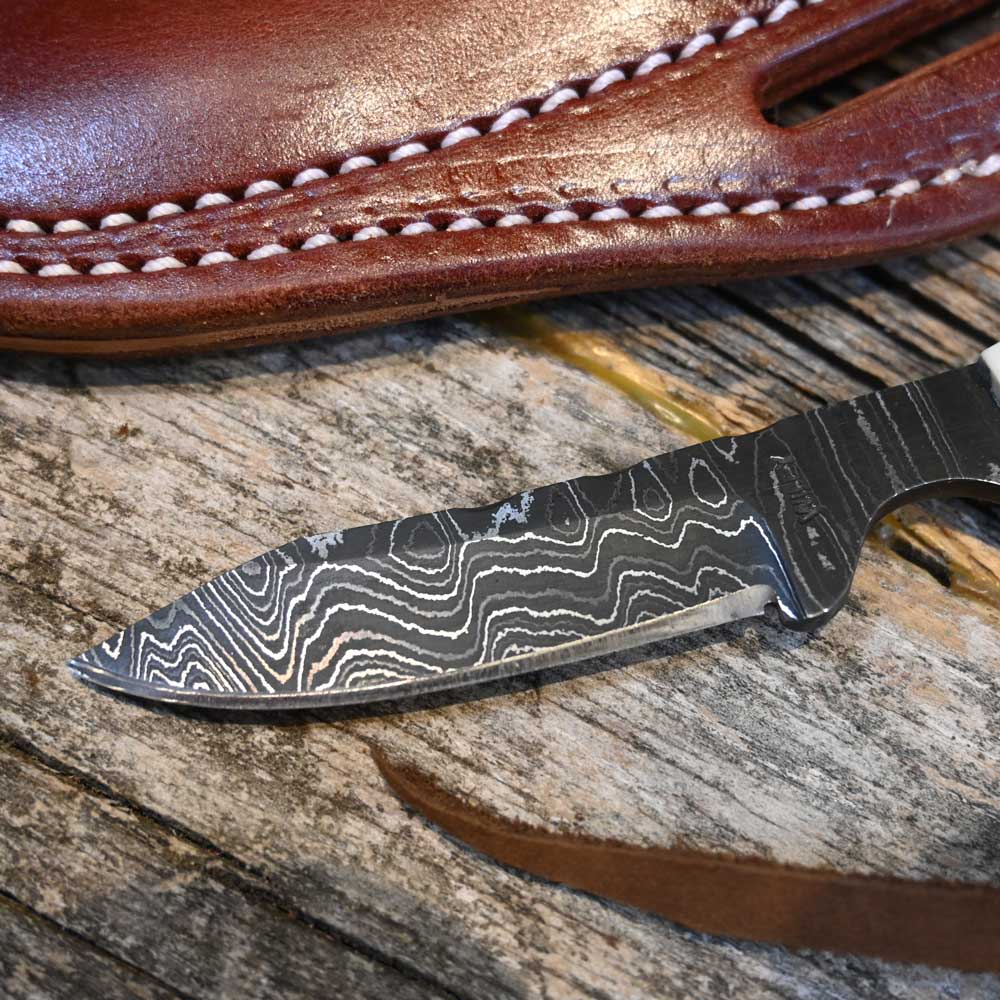 Justin Wiley Handmade Damascus Knife with Leather Sheath WK041 Knives Justin Wiley   