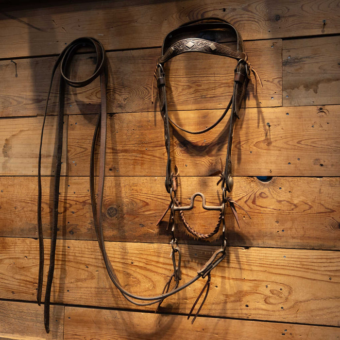 Early Beurman Ported Bit with Visalia Sterling Silver Diamond Concho Bridle Rig Tack - Rigs Visalia Stock & Saddle Co.