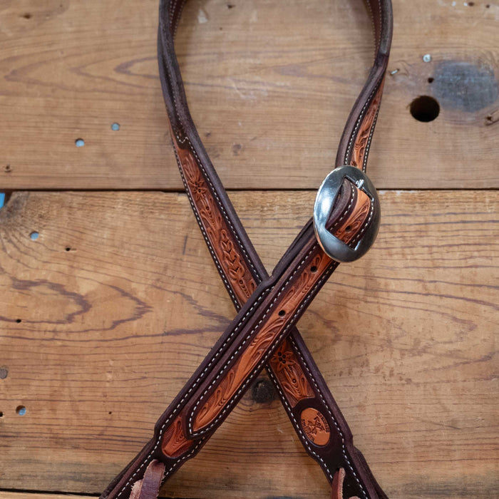 Handmade Ross Bullinger 3/4" Tooled Pointsetta Headstall