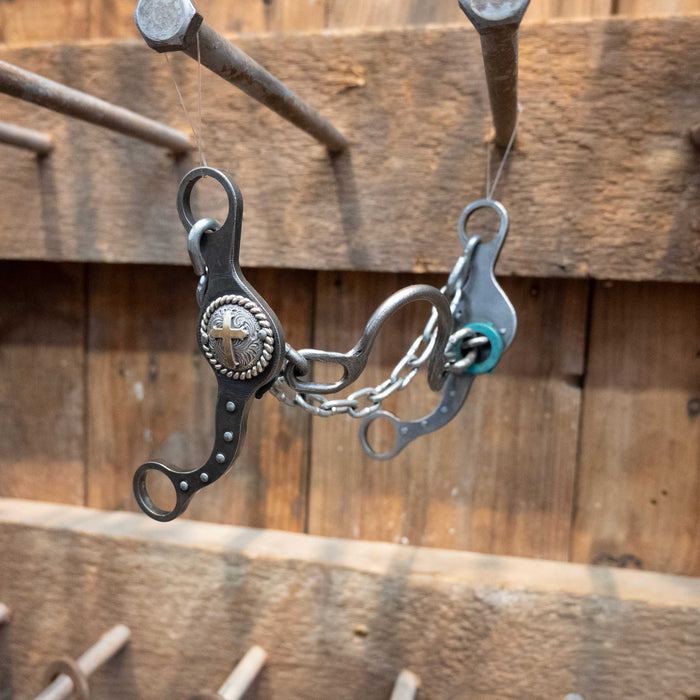 Paul Petska Solid Port Bit w/ 1 Gold Cross Concho