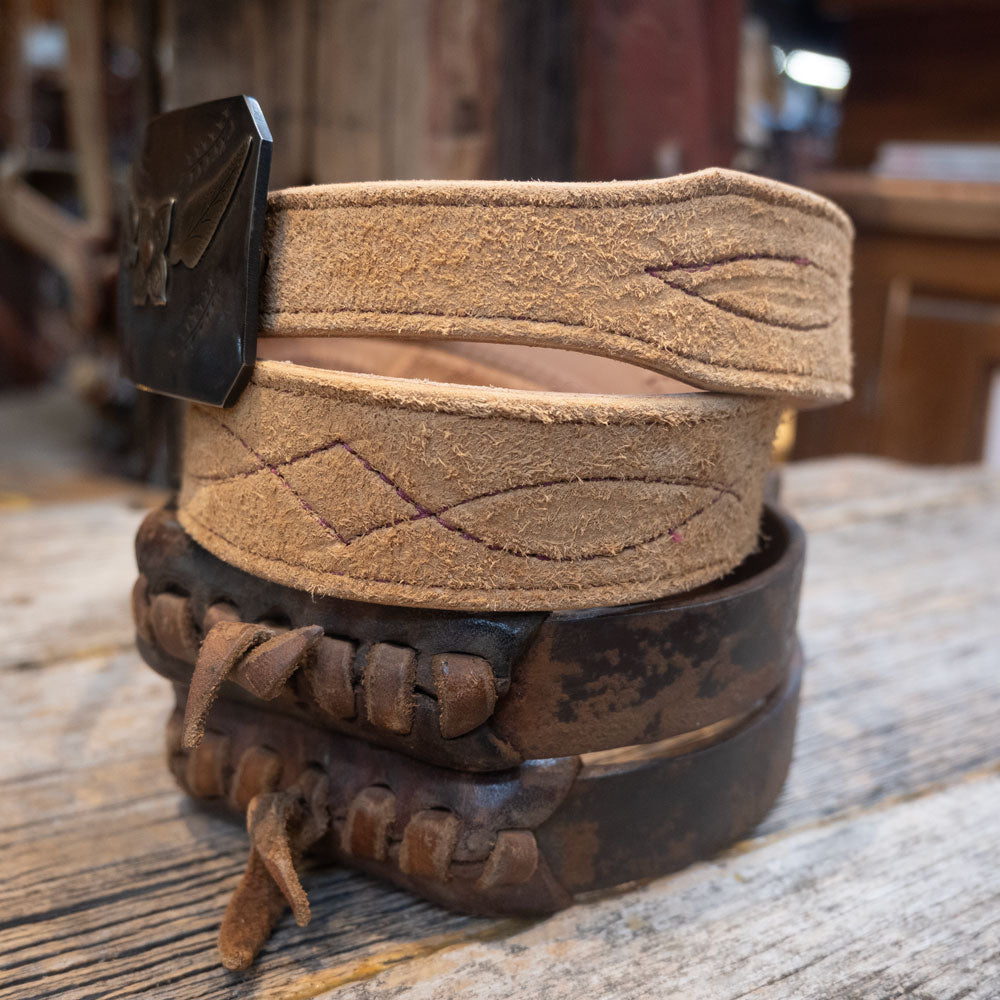 Western 38"  Tan with Magenta Stitching Gunslinger Belt