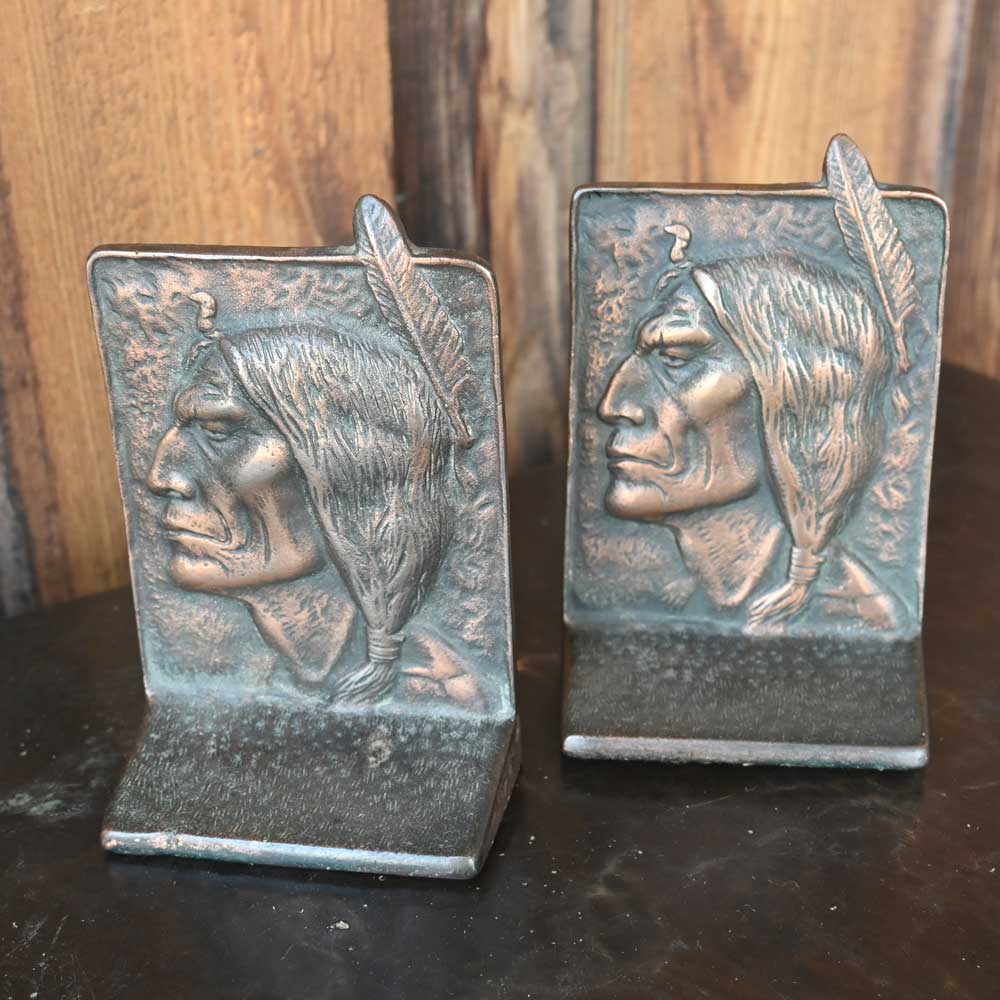 Vintage Indian Chief Brass Bookends  _CA557