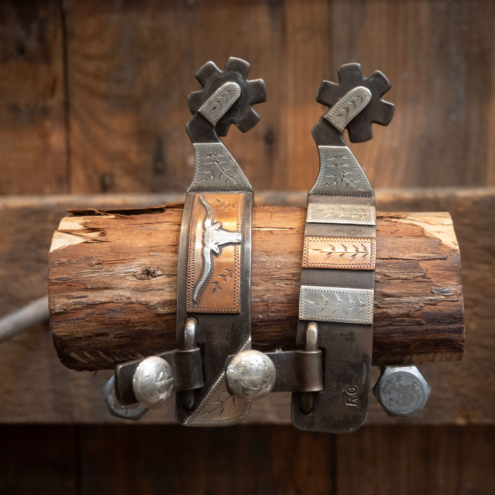 RC Silver and Copper Mounted Longhorn Spurs