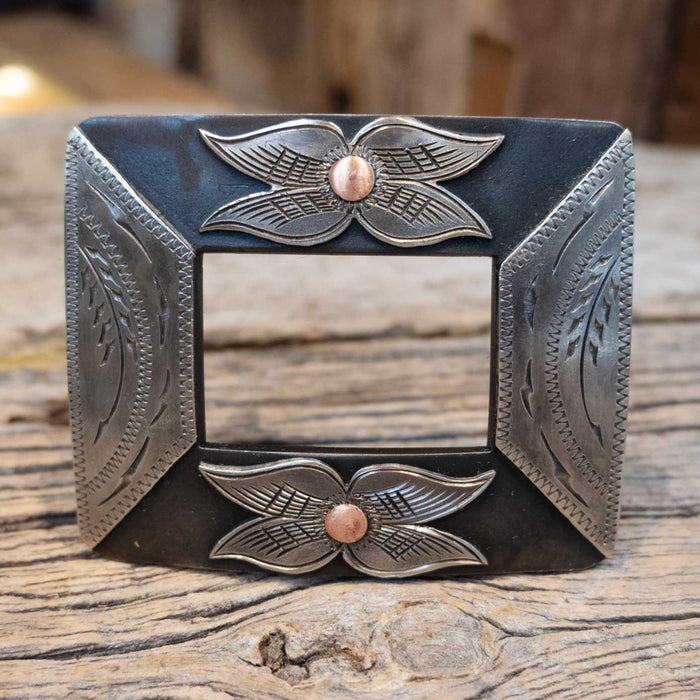 Turtle Jones Silver Mounted Flower Belt Buckle