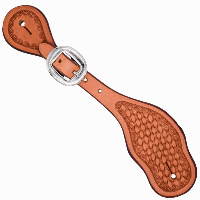 Teskey's Basketweave Spur Straps w/Shell Border Tack - Spur Straps Teskey's