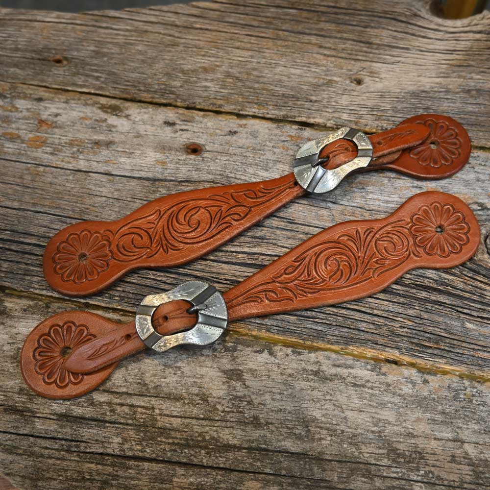 Teskey's Tooled Spur Strap's with Josh Ownbey Buckles AAS014 Tack - Spur Straps Teskey's   