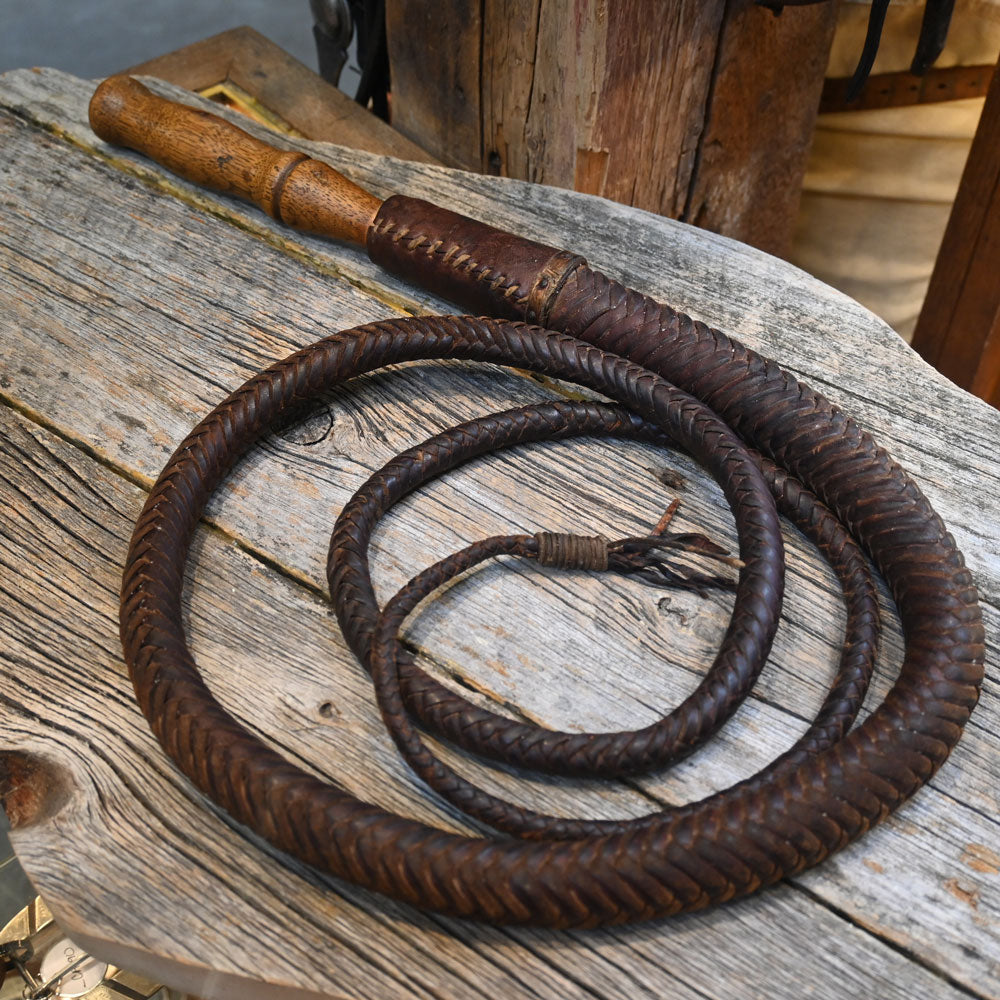 Vintage 1930-1940's 7ft. Bull Whip with Wooden Handle _CA1253 Collectibles MISC