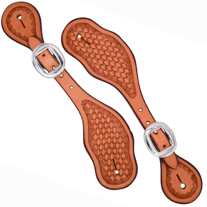 Teskey's Basketweave Spur Straps w/Shell Border Tack - Spur Straps Teskey's Light Oil Ladies
