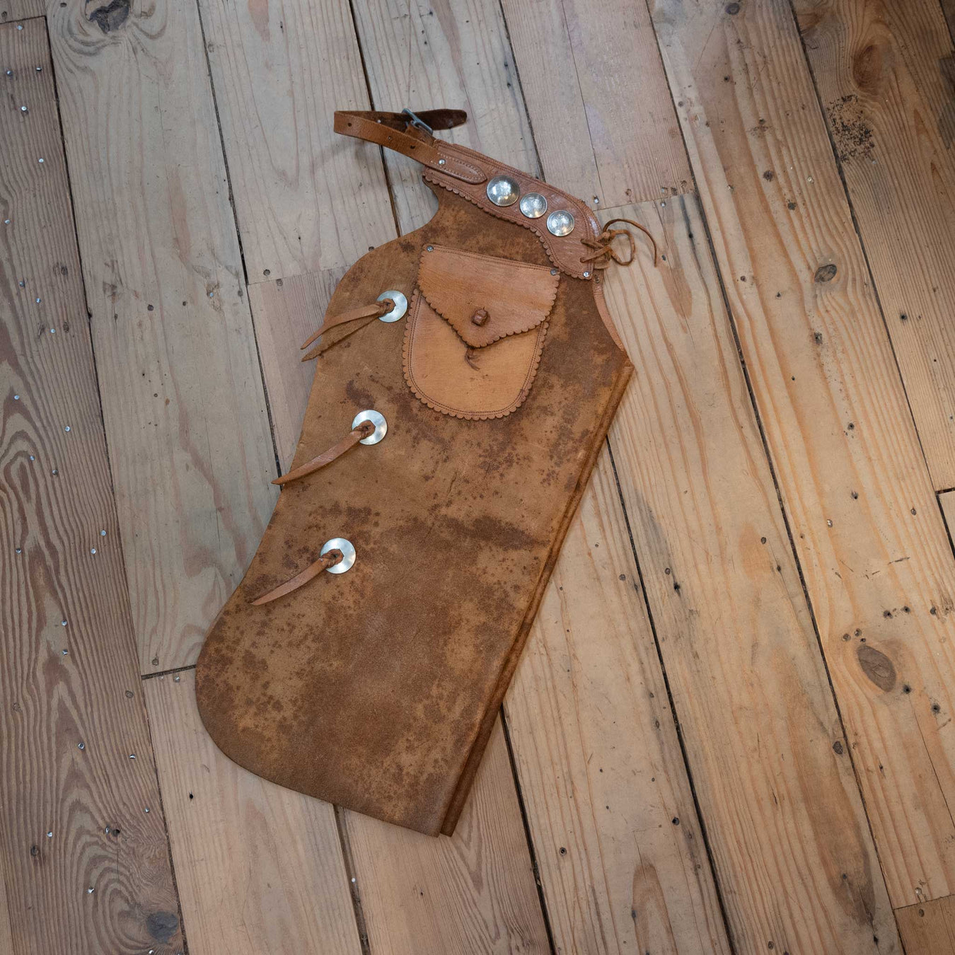 Vintage Kid's Roughout Leather Chaps w/ Silver Centavos Tack - Chaps & Chinks MISC