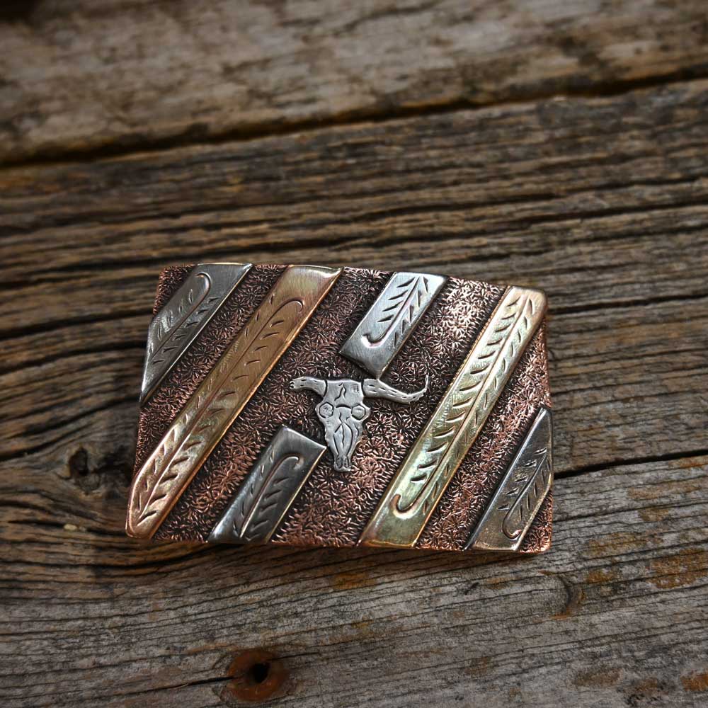 Handmade - Copper-Brass-Silver Engraved Buckle by Range Reams _CA1093 ACCESSORIES - Additional Accessories - Buckles Range Reams