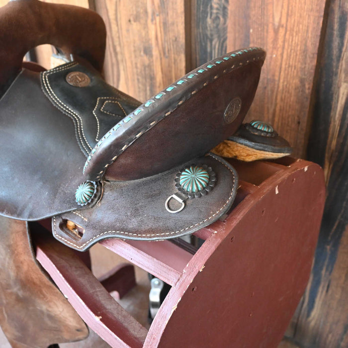 14" USED DOUBLE J FEATHERLITE BARREL SADDLE Saddles - Used DOUBLE J SADDLERY