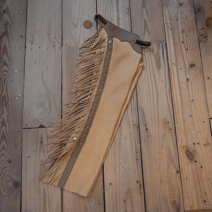 Small Youth Stepthrough Chaps with Cheetah Print Lacing