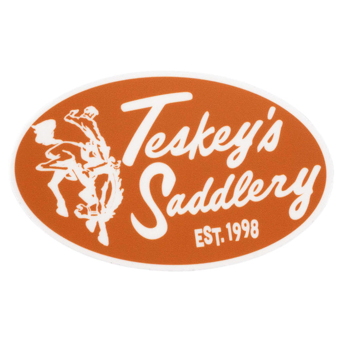 Teskey Saddlery Retro Large Oval Sticker - Orange/White