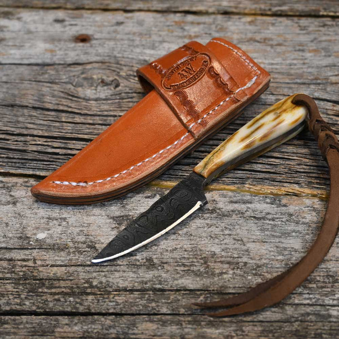 Justin Wiley Handmade Damascus Knife w/Leather Sheath Knives Justin Wiley