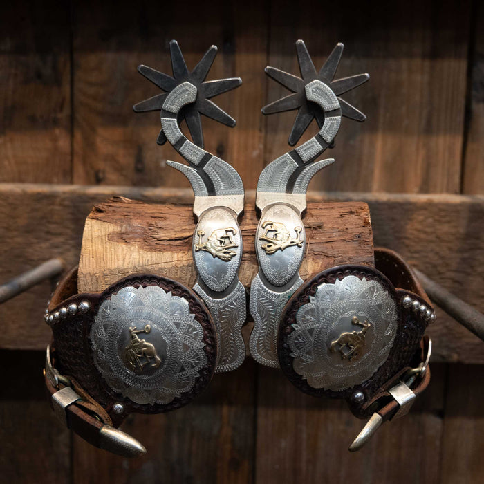 Jerry Wallace Silver & Brass Spurs w/Spur Strap & buckles