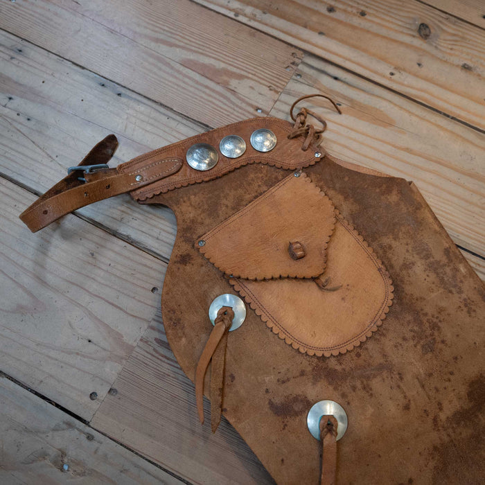 Vintage Kid's Roughout Leather Chaps w/ Silver Centavos Tack - Chaps & Chinks MISC