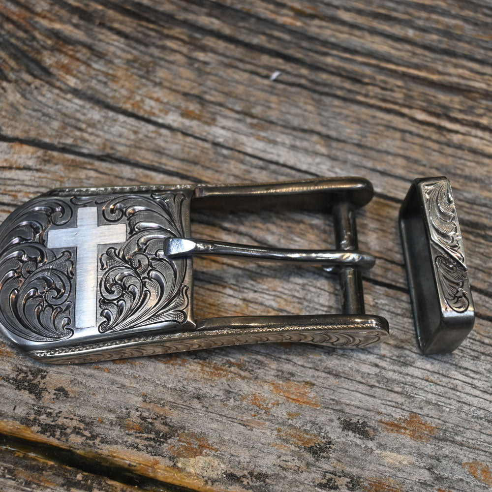 Tittor Silver Mounted Western 1" Belt Buckle   _CA637 ACCESSORIES - Additional Accessories - Buckles Tittor   