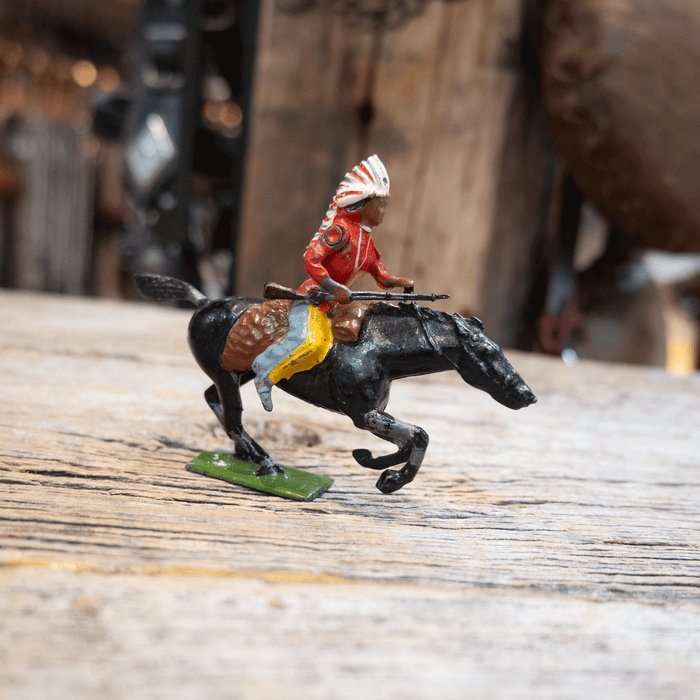 Antique Mini Lead Indian on Horseback w/Rifle
