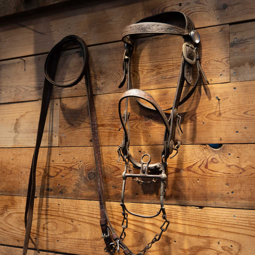 Vintage Tooled Bridle Rig with Mexican Silver Inlayed Bit Tack - Rigs MISC