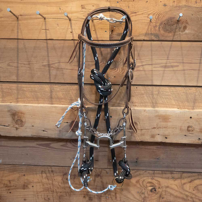 CHS Square Port Gag Bridle Rig w/Martingale Tack - Training Cow Horse Supply