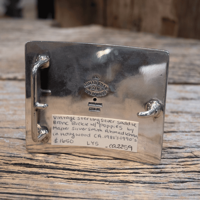 Ahmad Khan Hollywood Calif. Sterling Bronc & Flowers Belt Buckle