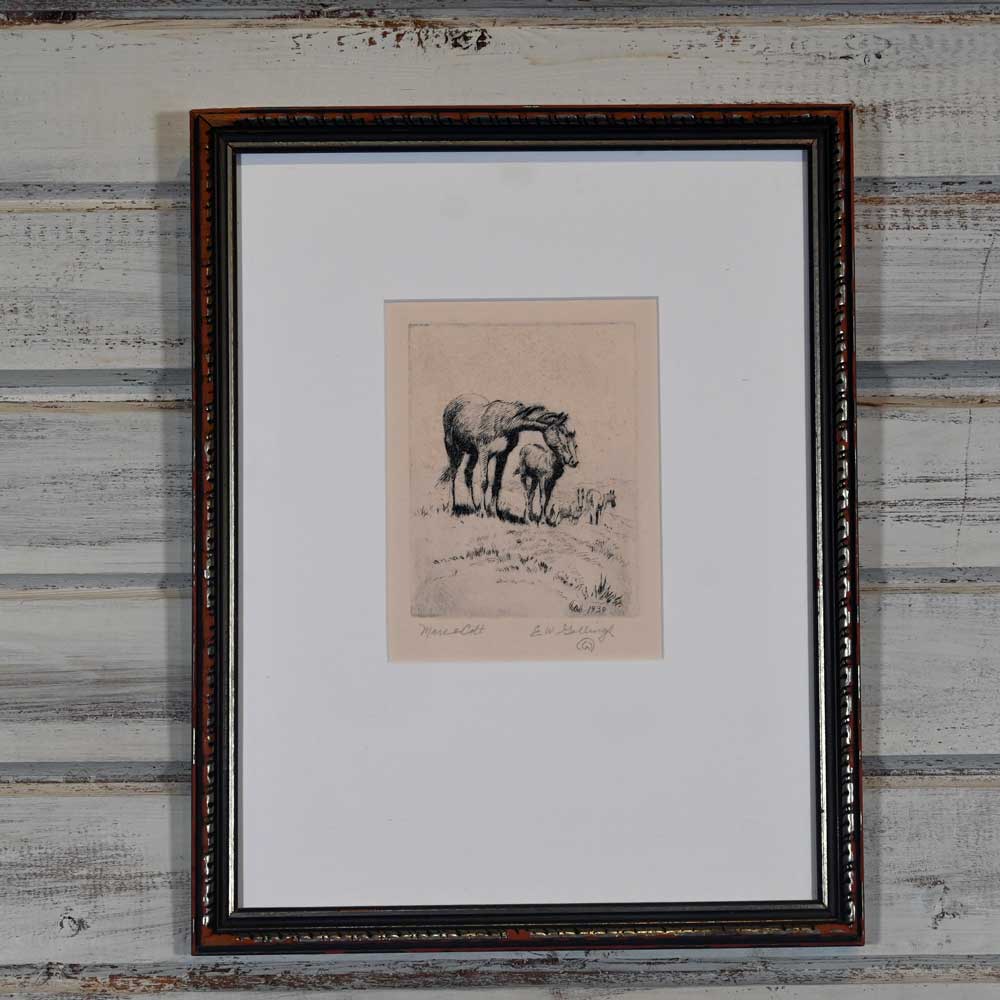 Western Art - E.W. Gollings - Mare and Colt - 1930 _CA703 Collectibles E.W. Gollings