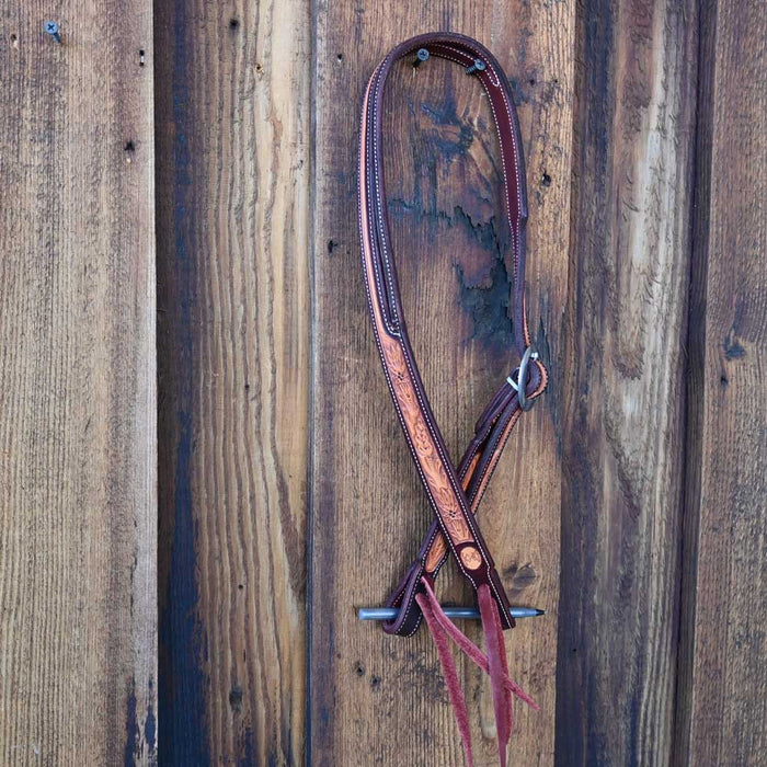 Ross Bullinger 5/8" Tooled Pointsetta Split Ear Headstall 068 Tack - Headstalls Ross Bullinger