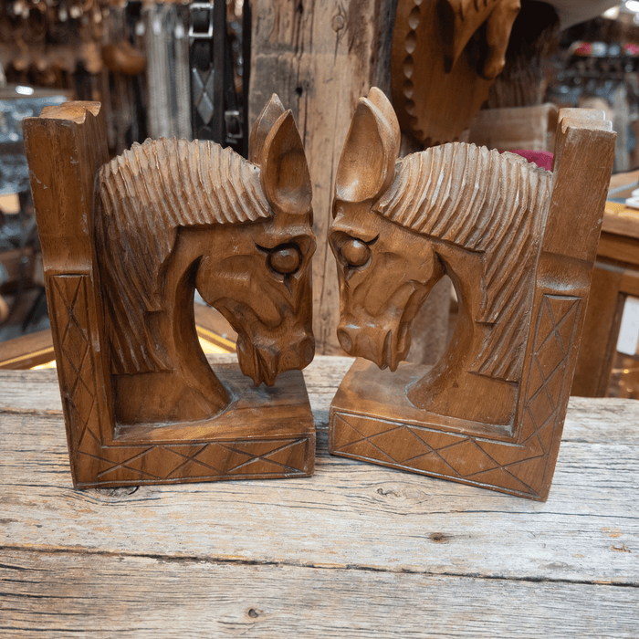 Mid Century Carved Wooden Horse Head Bookends